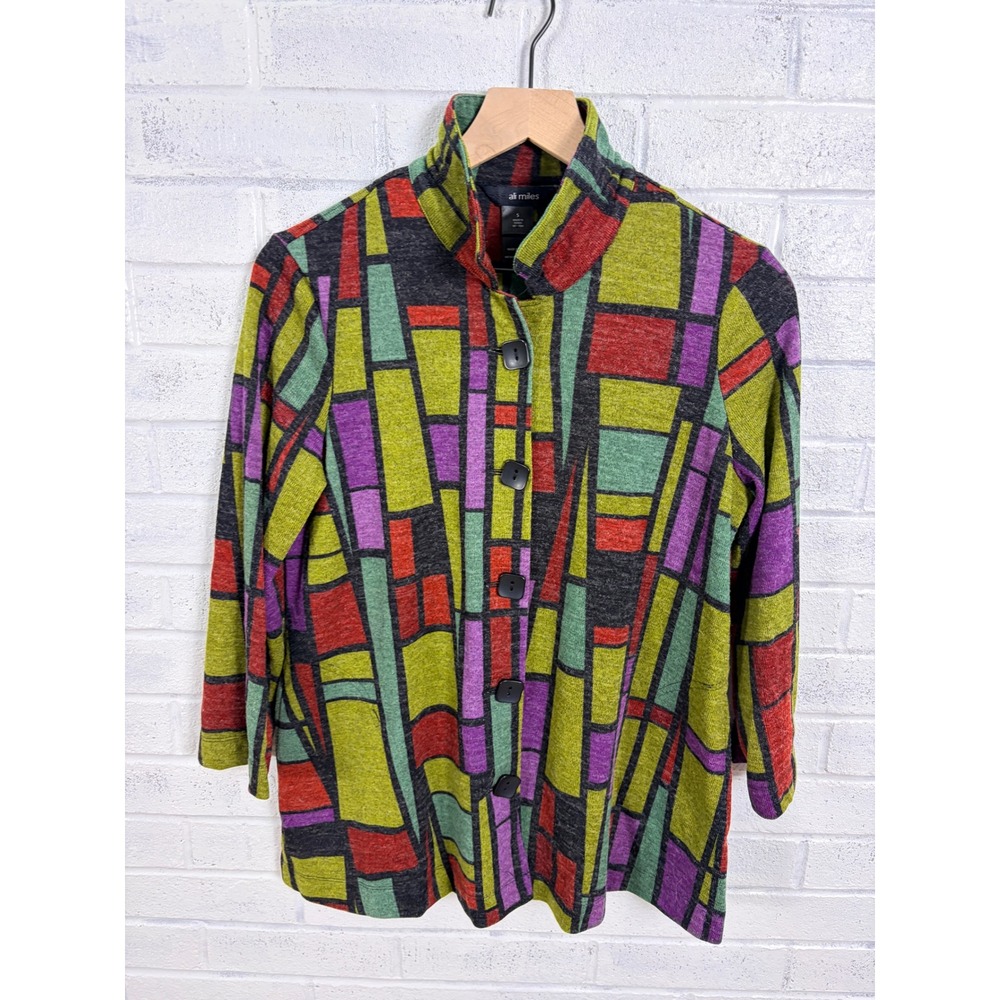 Ali Miles Tunic Jacket Womens S Multicolor Stained Glass Geometric Art to Wear